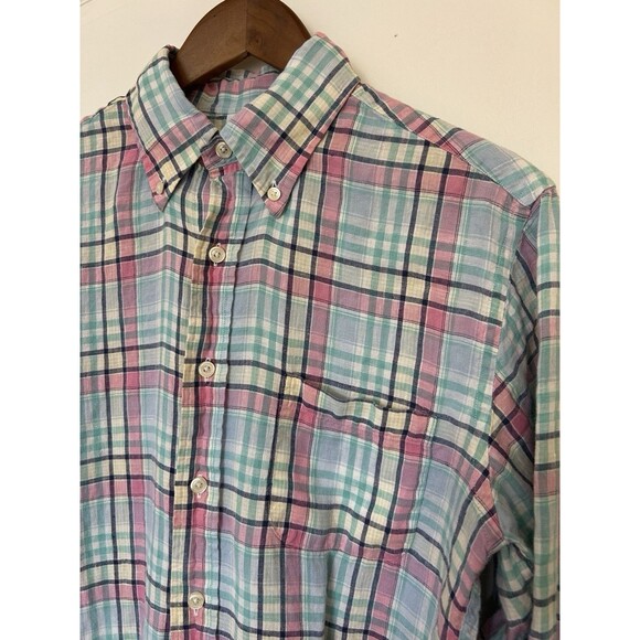 Brooks Brothers Mens Medium All Irish Linen Button Down Shirt Pastel Plaid - Picture 3 of 12